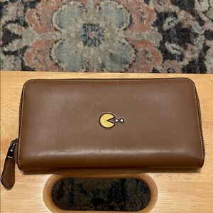 Coach Brown Zip-Around Leather Wallet with Subtle Logo